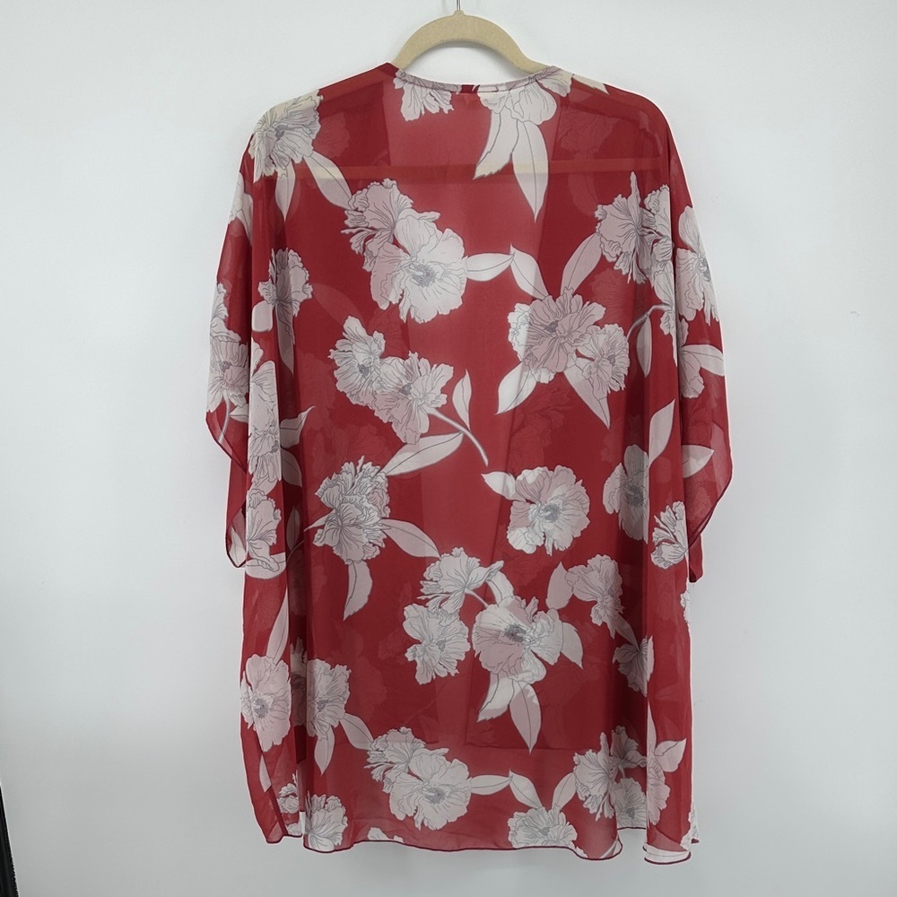 Boho Western Dressy Romantic Effortless Floral Red Kimono Top SzOS - Picture 6 of 9